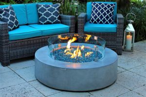 Round Patio Fire Pit Table Night