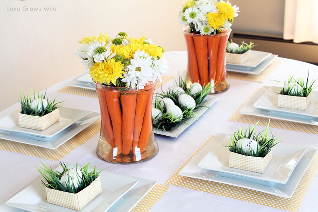 Spring-Inspired Easter Tablescape and Carrot Centerpiece