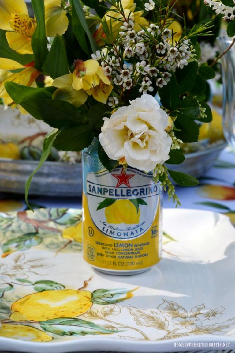 Lakeside Limonata Table and Sparkling Cans of Flowers