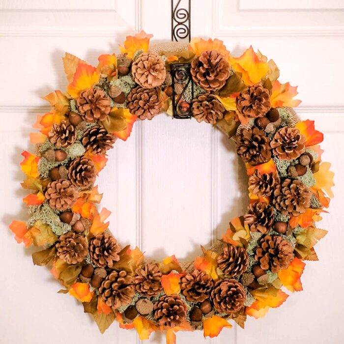 Pine Cones and Leaves Beautiful Wreath