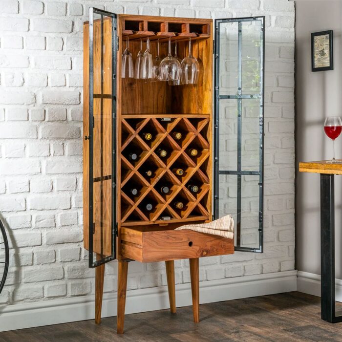 Solid Acacia Wood Wine Rack Cabinet via Artico Interiors