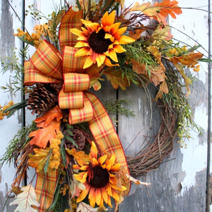 Sunflower Wreath Plaid