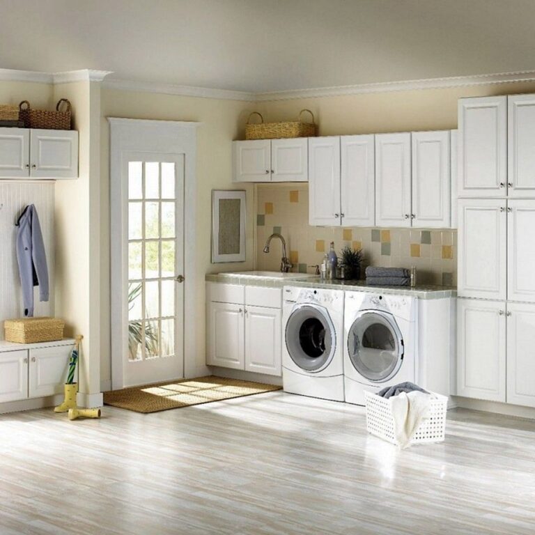 White Laundry Room via Home Design Now