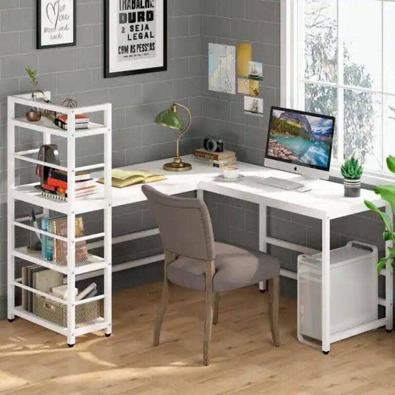 Corner Computer Desk with 4 Tier Storage Shelf