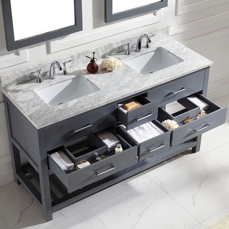 Double gray sink and vanity bathroom