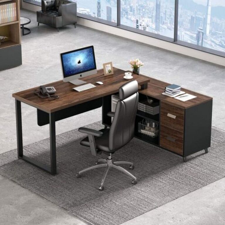 L-Shaped Large Executive Office Desk with Drawers
