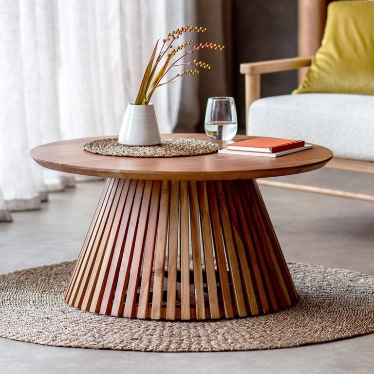 Natural Wooden Slatted Round Coffee Table