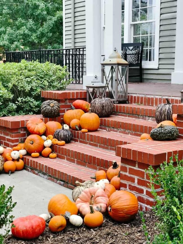Pumpkins fall front porch decor