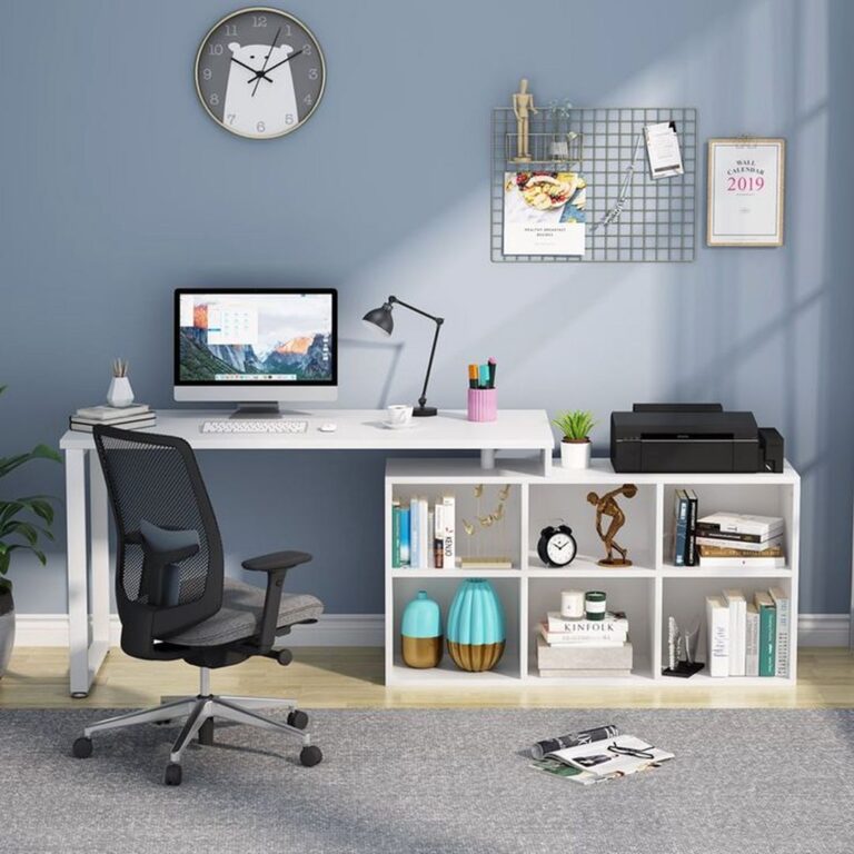 Rotating Corner Office Desk with 6 Cabinets
