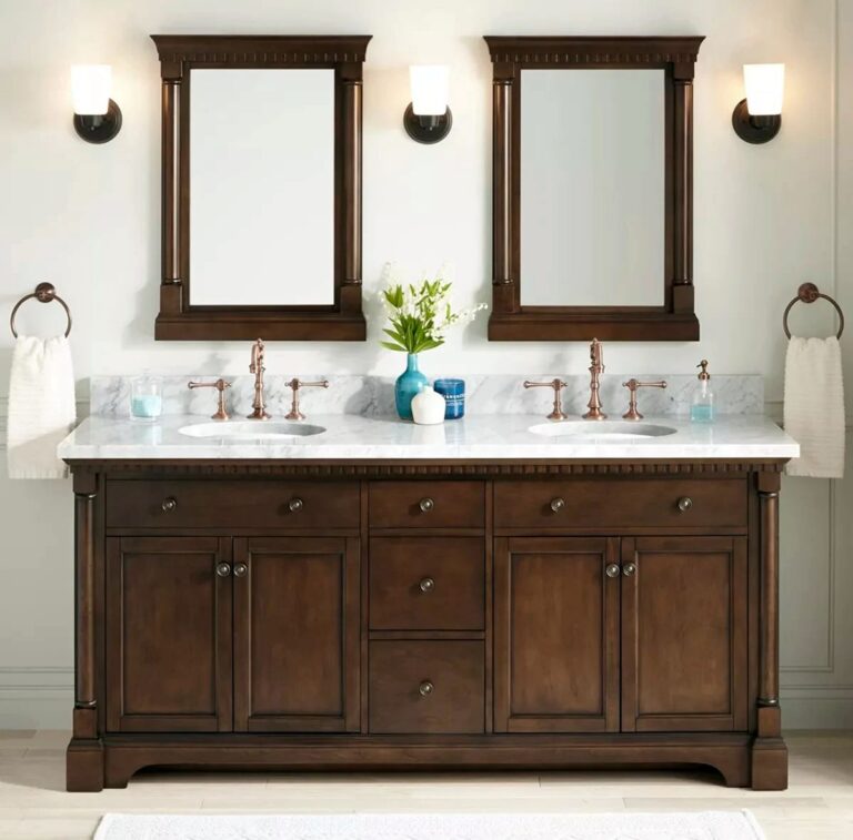 Wood Cabinet with Double Vanity Set