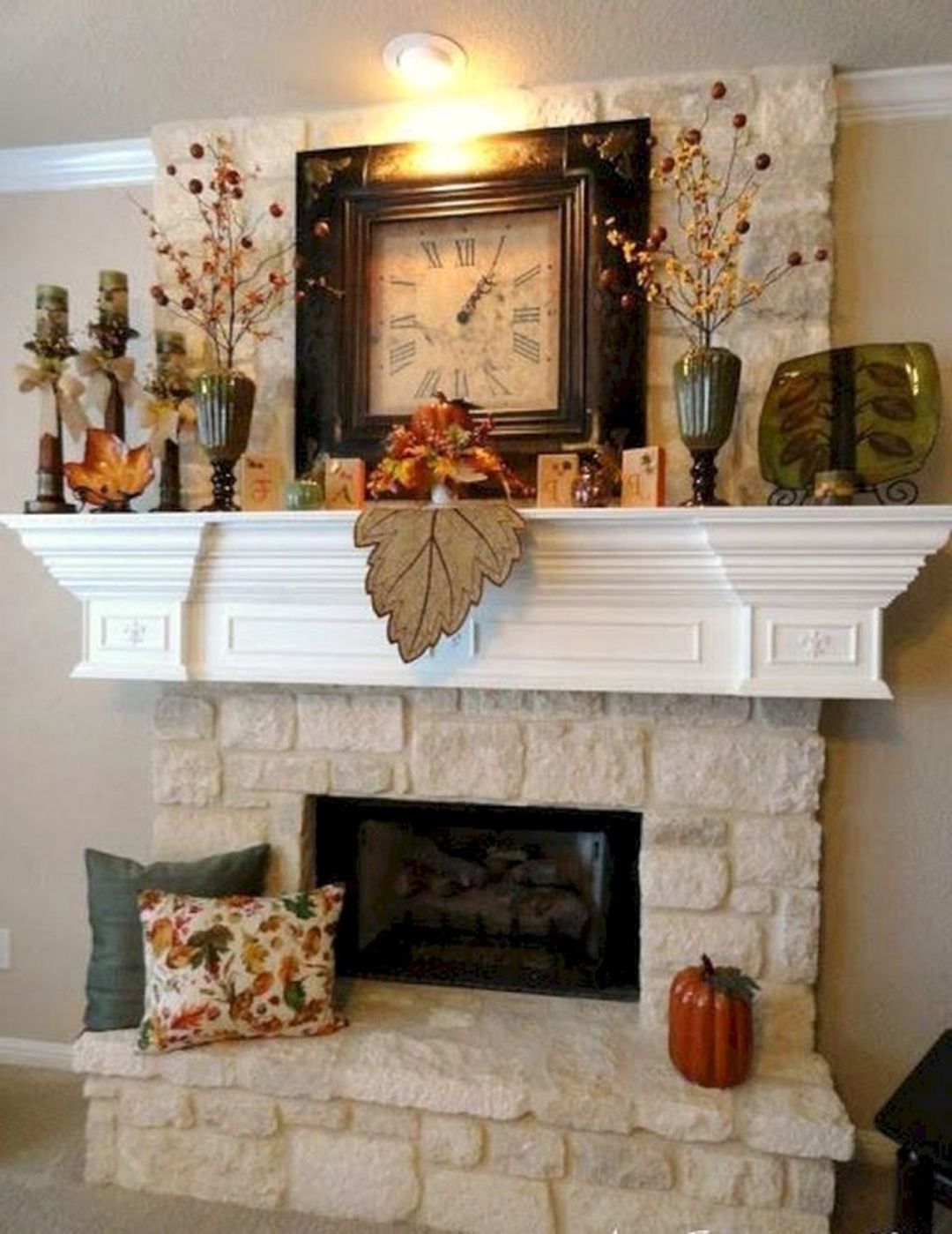 Fall Mantel with touches of copper and rosegold