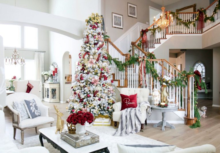 A Burgundy and Blush Christmas Living Room