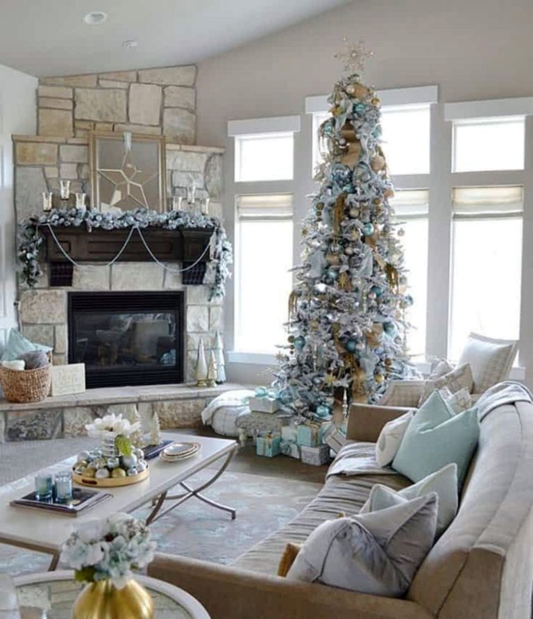 Grey Fireplace Christmas Decor