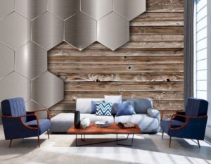 Wood Metal Living Room Wallpaper