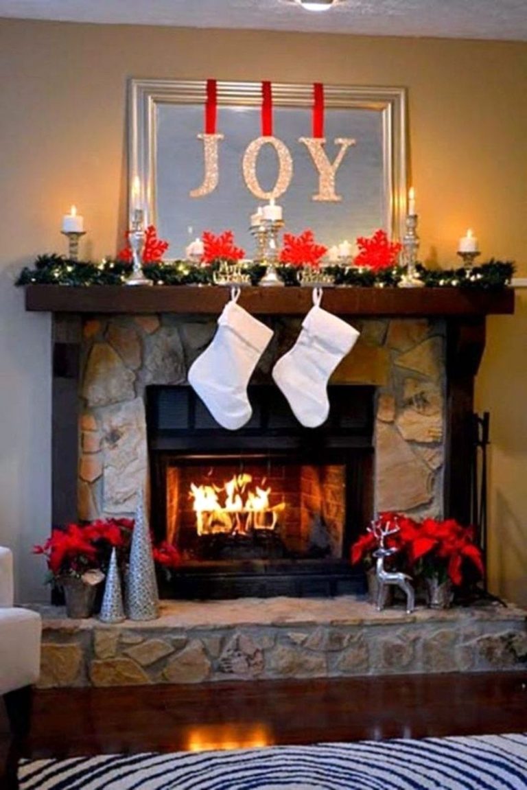 Christmas Brick Fireplace Decor Mantel